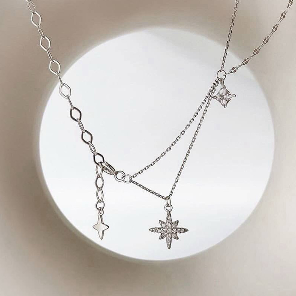 預購-泰國 全925純銀項鍊 氣質閃鑽芒星項鍊