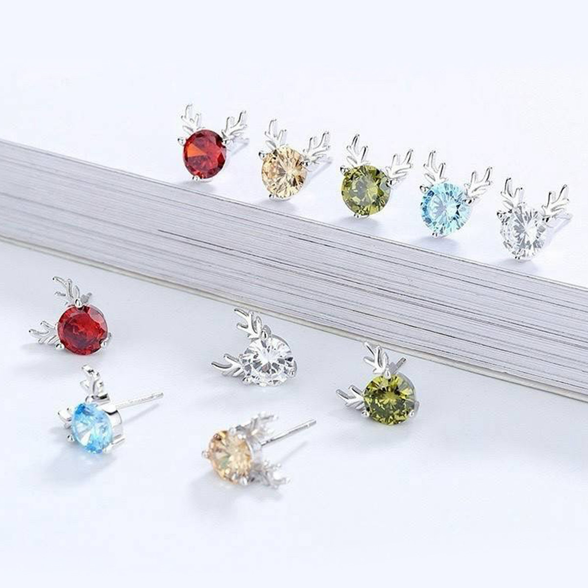 預購-泰國 全925純銀耳環 可愛鹿角鑲鑽耳釘(對)