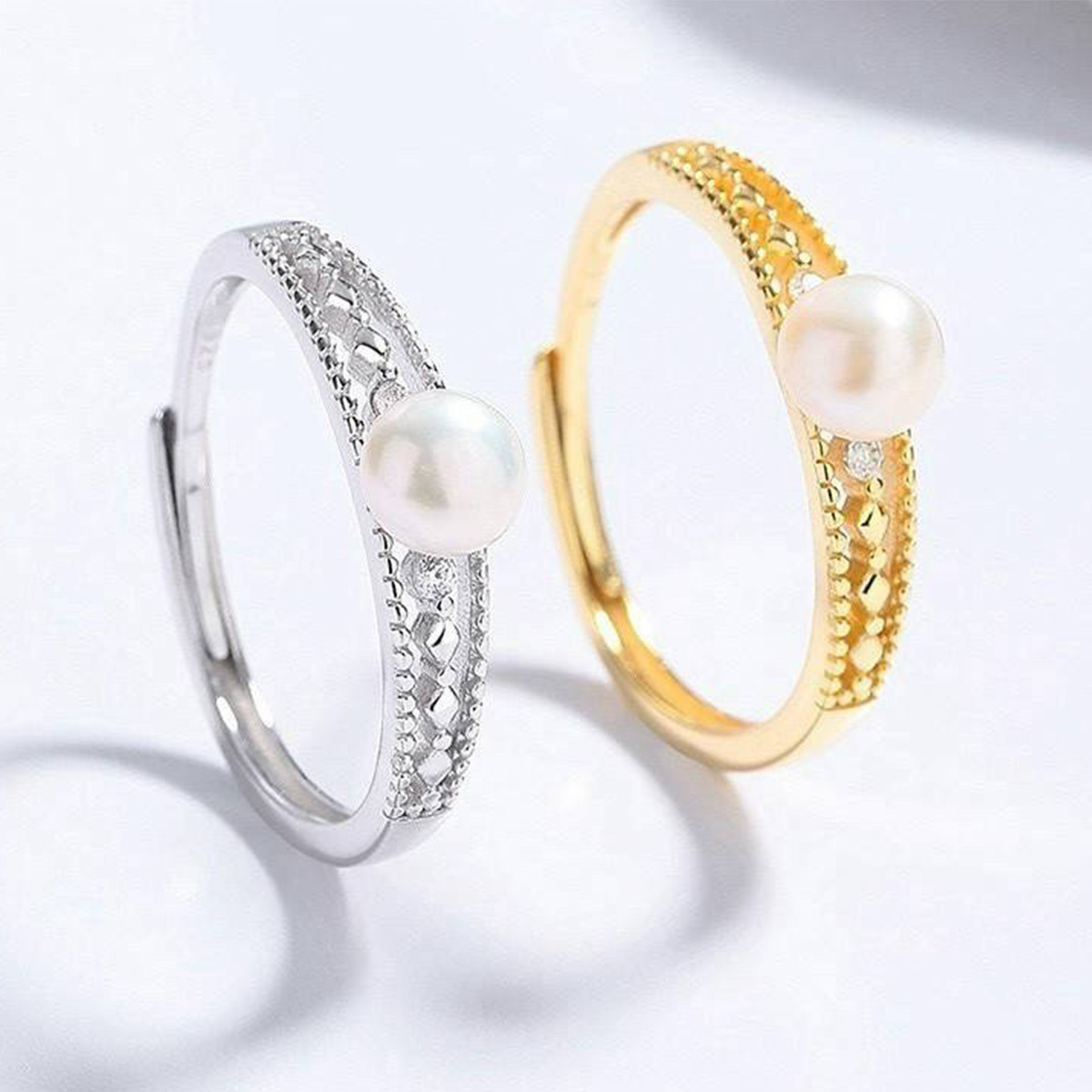 預購-泰國 全925純銀戒指 鏤空淡水珍珠戒指