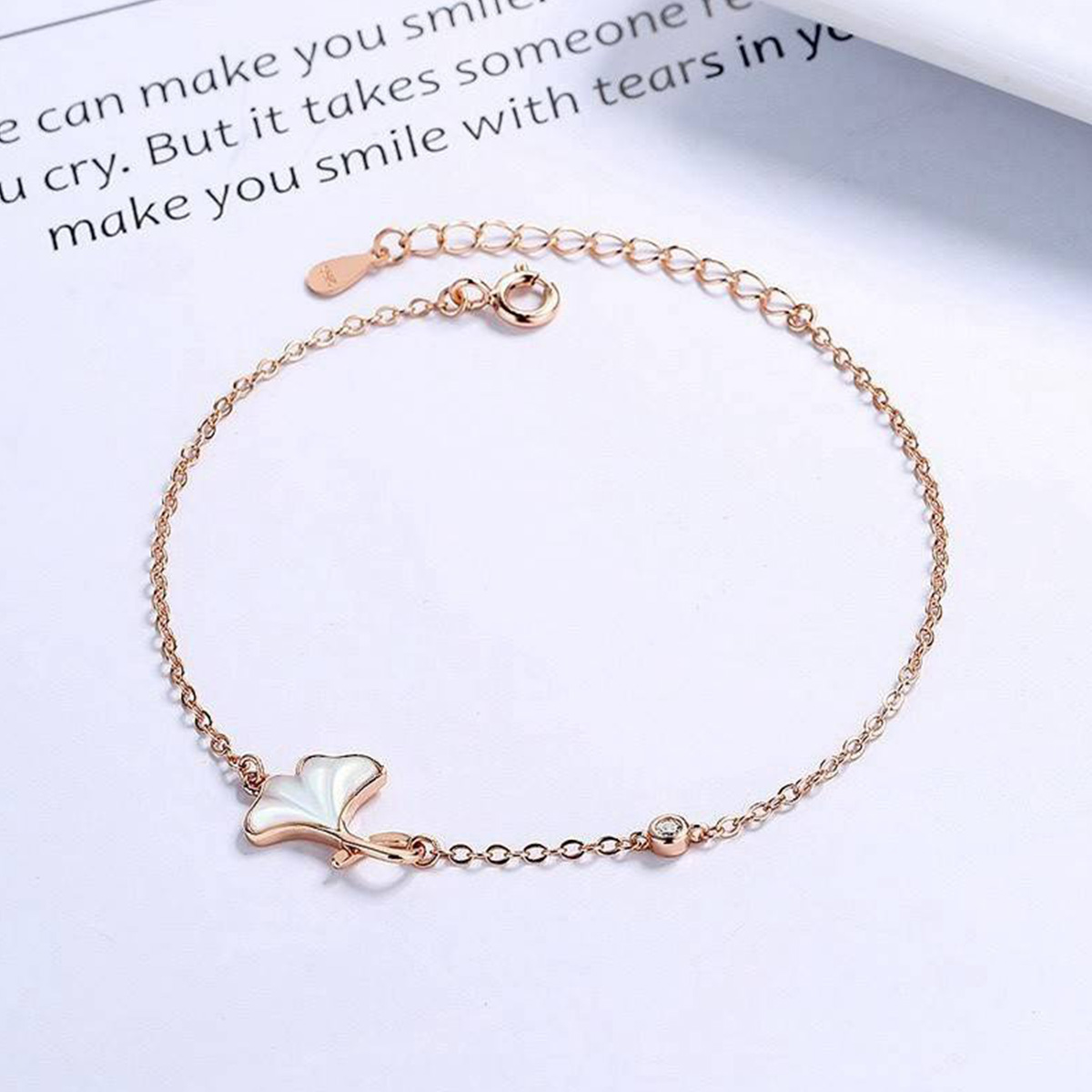 預購-泰國 全925純銀手鍊 銀杏葉白貝母手鍊