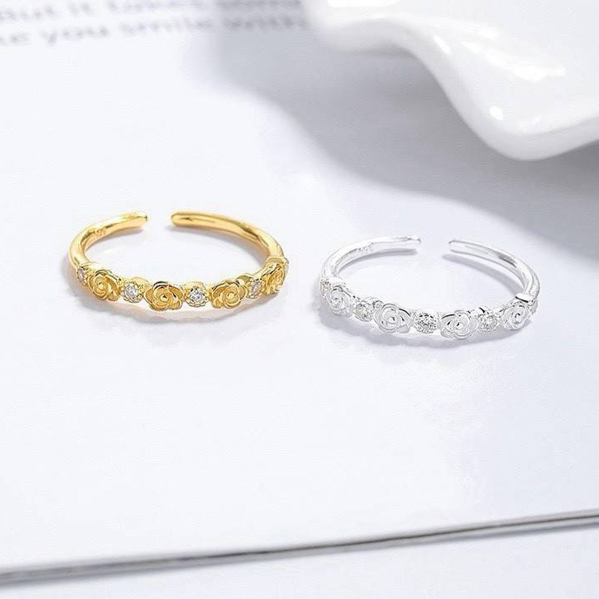 預購-泰國 全925純銀戒指 優雅玫瑰花鋯石戒指